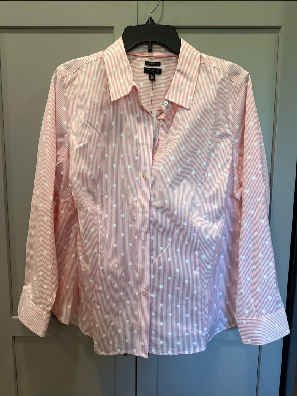 Talbots Pink and White Polka Dot Button-Down Shirt